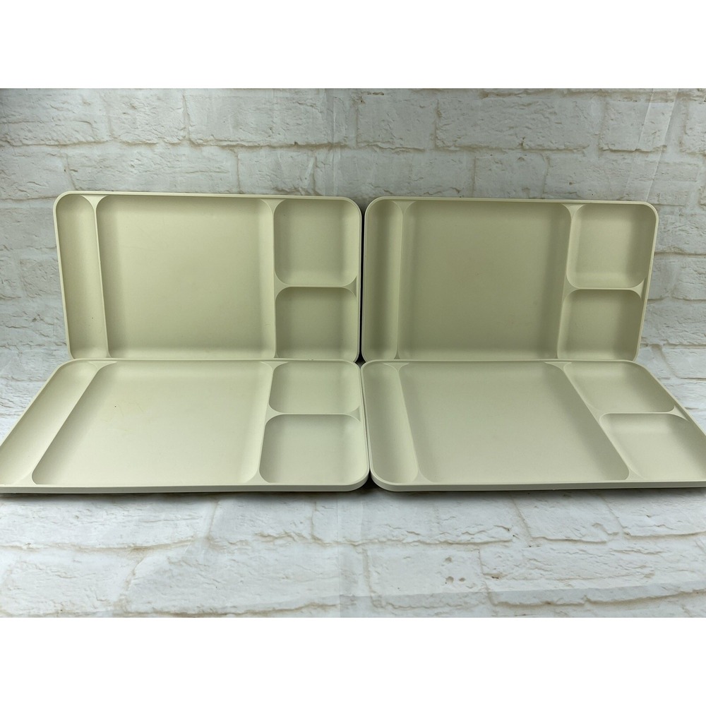 Tupperware Divided Trays (4) Stackable Lunch Almond 1535 Made in USA Vintage